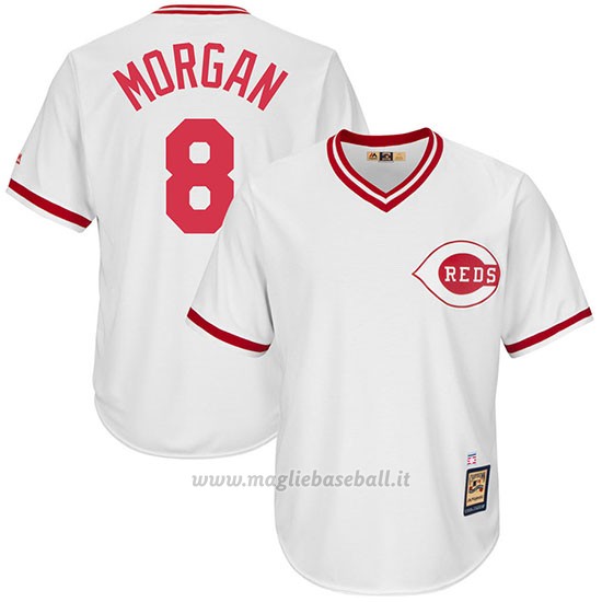 Maglia Baseball Uomo Cincinnati Reds Mensrojos 8 Joe Morgan Bianco Cooperstown Collezione